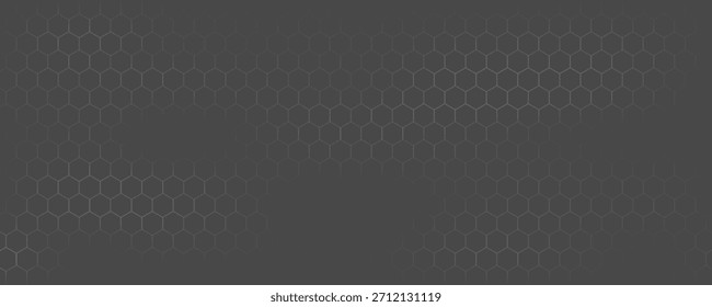 Anuncio Horizontal ancho abstracto gris oscuro con rejilla hexagonal de fibra de carbono y líneas luminosas naranjas. Fondo de Vector de Tecnología con líneas de neón naranja	