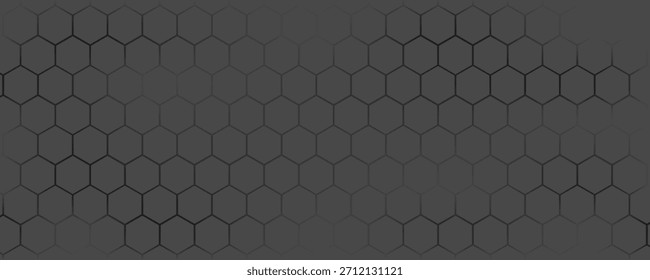 Anuncio Horizontal ancho abstracto gris oscuro con rejilla hexagonal de fibra de carbono y líneas luminosas naranjas. Fondo de Vector de Tecnología con líneas de neón naranja	