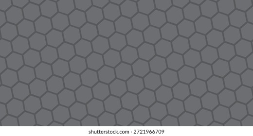 Banner horizontal largo abstrato cinza escuro com grade de fibra de carbono hexágono e linhas luminosas laranja. Fundo de vetor de tecnologia com linhas de neon laranja

