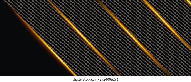 banner horizontal largo abstrato cinza escuro com grade de fibra de carbono hexágono e fundo de vetor de tecnologia de linhas luminosas laranja com linhas de neon laranja. vetor