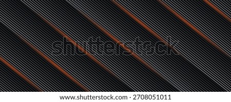 dark grey abstract wide horizontal banner with hexagon carbon fiber grid and orange luminous lines technology vector background with orange neon lines. vector