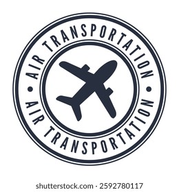 Dark Grey Air Transportation isolated round stamp, sticker, sign with Plane icon vector illustration