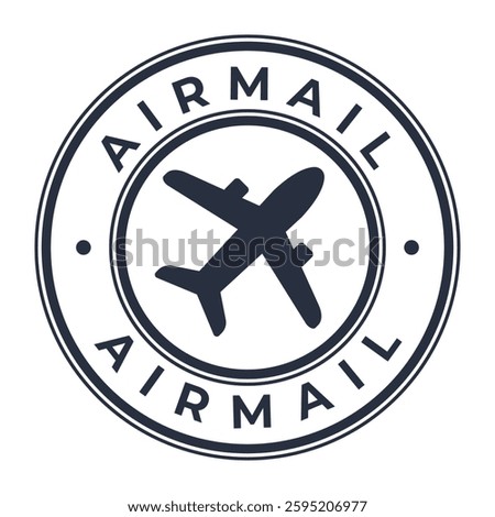 Dark Grey Airmail isolated round stamp, sticker, sign with Plane icon vector illustration