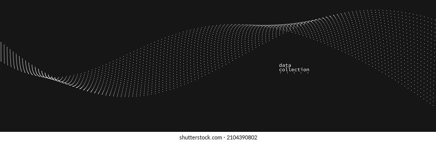 Dark grey airy particles flow vector design, abstract background with wave of flowing dots array, digital futuristic illustration, nano technology theme.