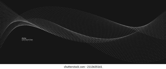 Dark grey airy particles flow vector design, abstract background with wave of flowing dots array, digital futuristic illustration, nano technology theme.