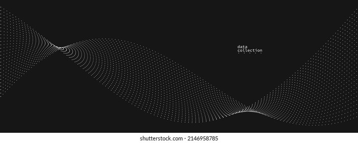 Diseño vectorial de flujo de partículas ventiladas grises oscuras, fondo abstracto con matriz de ondas de puntos fluidos, ilustración futurista digital, tema de la tecnología nano.