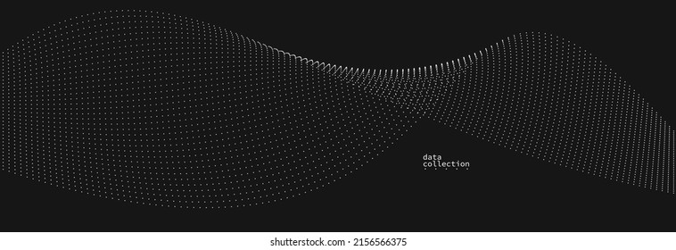 Dark grey airy particles flow vector design, abstract background with wave of flowing dots array, digital futuristic illustration, nano technology theme.