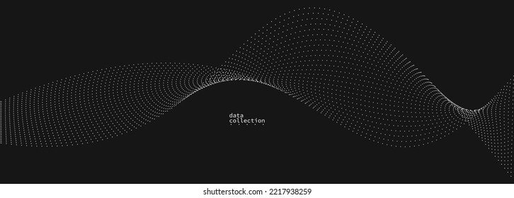 Dark grey airy particles flow vector design, abstract background with wave of flowing dots array, digital futuristic illustration, nano technology theme.