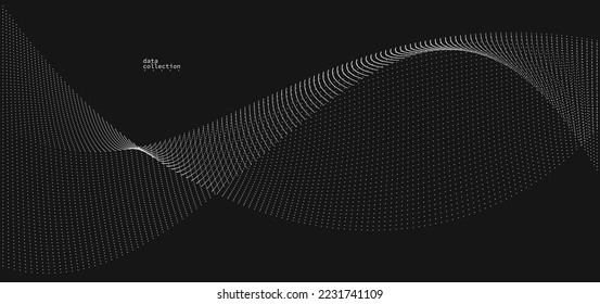Dunkelgraue, luftige Teilchen fließen Vektordesign, abstrakter Hintergrund mit Welle von fließenden Punkten Array, digitale futuristische Illustration, Nanotechnologie Thema.