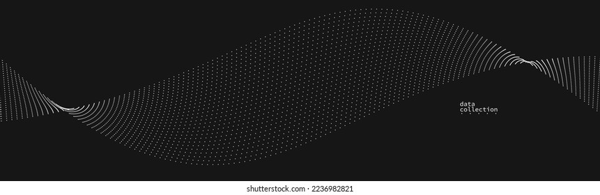 Dark grey airy particles flow vector design, abstract background with wave of flowing dots array, digital futuristic illustration, nano technology theme.