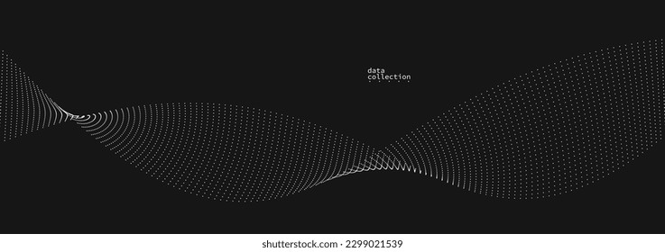 Diseño vectorial de flujo de partículas ventiladas grises oscuras, fondo abstracto con matriz de ondas de puntos fluidos, ilustración futurista digital, tema de la tecnología nano.