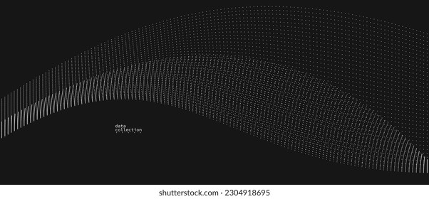Diseño vectorial de flujo de partículas ventiladas grises oscuras, fondo abstracto con matriz de ondas de puntos fluidos, ilustración futurista digital, tema de la tecnología nano.