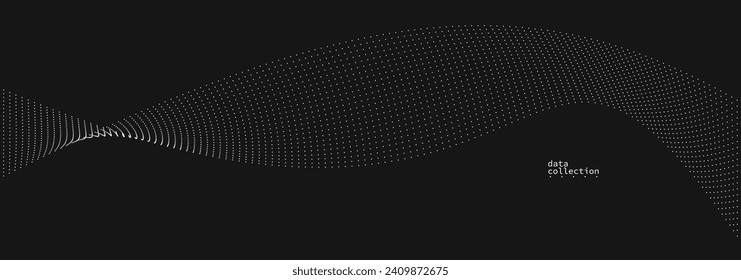 Dark grey airy particles flow vector design, abstract background with wave of flowing dots array, digital futuristic illustration, nano technology theme.