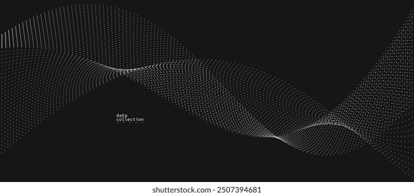 Dunkelgraue luftige Partikel fließen Vektordesign, abstrakter Hintergrund mit Welle von fließenden Punkten Array, digitale futuristische Illustration, Nano-Technologie Thema.