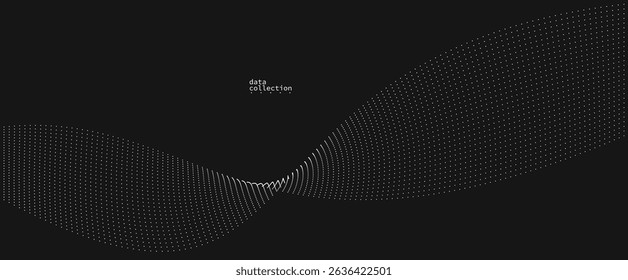 Dark grey airy particles flow vector design, abstract background with wave of flowing dots array, digital futuristic illustration, nano technology theme.