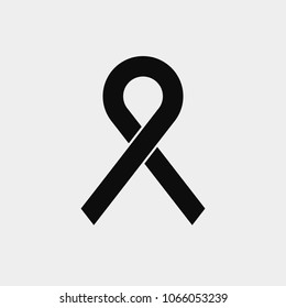 Dark grey awareness ribbon sign. The symbol of the struggle with AIDS. Flat Pictogram. Vector illustration.