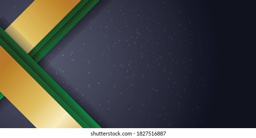 Dark grey background with abstract gold green graphic elements for presentation template and web header design. Vector illustration for business, corporate, institution, festive, seminar, and talks