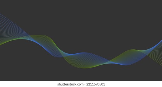 Dark Grey Background Dim Blue Green wave lines Flowing waves Abstract digital equalizer sound wave Flow Line Vector illustration for tech futuristic innovation concept background Graphic design Curve