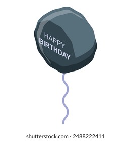 Dark grey balloon with happy birthday text floating with ribbon