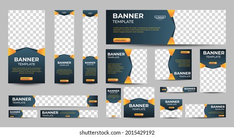 Dark Grey Banner templates set with standard size for web. Business banner with place for photos for Social Media, Cover ads banner, flyer, invitation card. Vector EPS 10