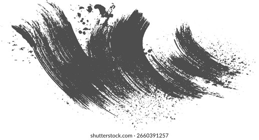 Pinceladas de color gris oscuro con un efecto de salpicadura sobre un fondo blanco.
