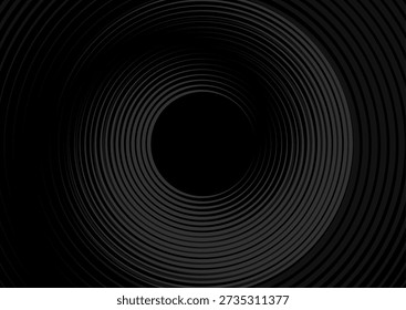 Linhas de espiral circular cinza escuro abstrato fundo de tecnologia futurista. Design preto mínimo vetorial
