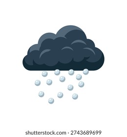 Dark grey cloud with falling hailstones on white background
