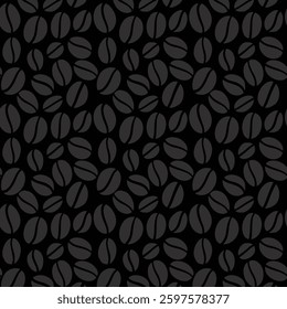 Dark grey coffee beans on a black background.