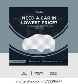 Dark Grey color Rent a car Social Media Post Banner