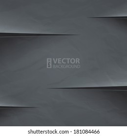 Dark grey crumpled paper cut background. RGB EPS 10 vector illustration