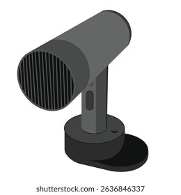 Dark grey desktop microphone with vertical striped grille
