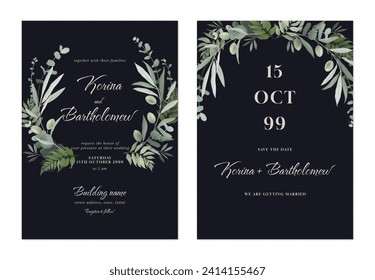 Invitación a la boda gris oscuro y elegante