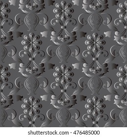Dark grey floral vintage vector seamless pattern background with vintage abstract  floral decorative ornaments.