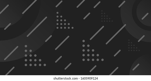 Dark Grey Geometric Shapes Background. Memphis Style. Square Circle Line