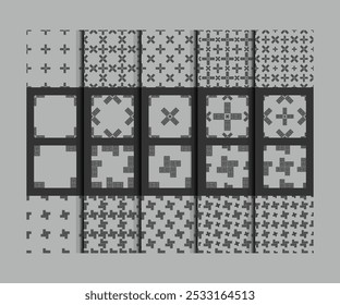 Dark Grey Geometry Ornament Seamless Pattern Set