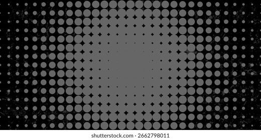 Patrón gris oscuro medio tono y grunge. Fondo de degradado cómico retro. superposición de textura punteada gris oscuro. Dibujos animados de arte pop degradado patrón. fondo para cartel, Anuncio, publicidad, evento
