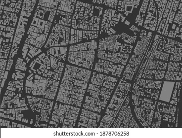 Mapa de asentamientos urbanos de alta densidad gris oscuro en el subdistrito de Semanggi, distrito de Pasar Kliwon, ciudad de Surakarta, Java central, Indonesia
