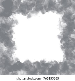 dark grey irregular watercolor cloud frame pattern with white center area, vector illustration