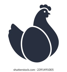 Silueta de pollo aislado de gris oscuro con ilustración vectorial Egg Inside