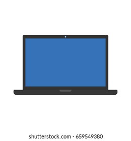 Dark grey Laptop with blue screen icon flat style vector eps10. Notebook eps10. Laptop notebook on white background.