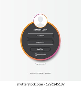 Dark grey Login form web page design template or mock up. Mobile website ui vector elements set.