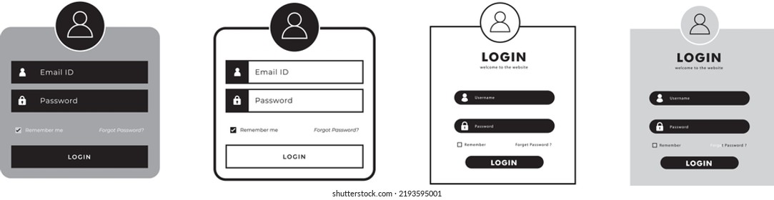 Dark grey Login form web page design template or mock up. Mobile website ui vector elements set.