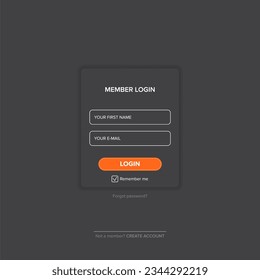 Dark grey Login form web page design template or mock up. Mobile website ui vector elements set.