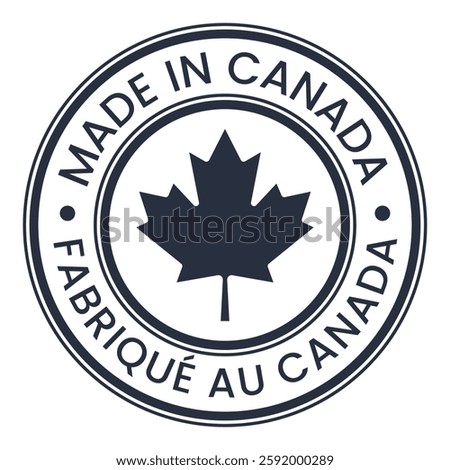 Dark Grey Made In Canada isolated round stamp, sticker, sign. French and English Language. Vector illustration.