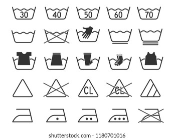dark grey monochrome simple laundry symbols round or curved icons set element for garment industry flat vector design infographic style