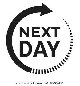 Dark Grey Next Day Delivery sticker with Spin Arrow Arrow vector illustration