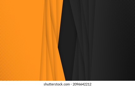 Dark grey and orange abstract 3d vector background with bright vertical geometric paper lines and halftone for corporate web design presentation. Orange and dark gray modern abstract background.