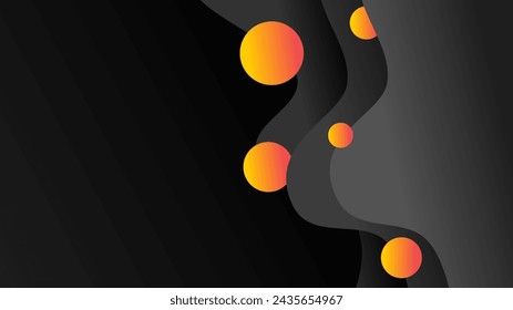 Ondas superpuestas de color gris oscuro con esferas de color naranja brillante
