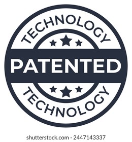 Dark Grey Patented Technology isolated round stamp, sticker, sign with Stars vector illustration