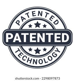Dark Grey Patented Technology stamp sticker with Stars vector illustration